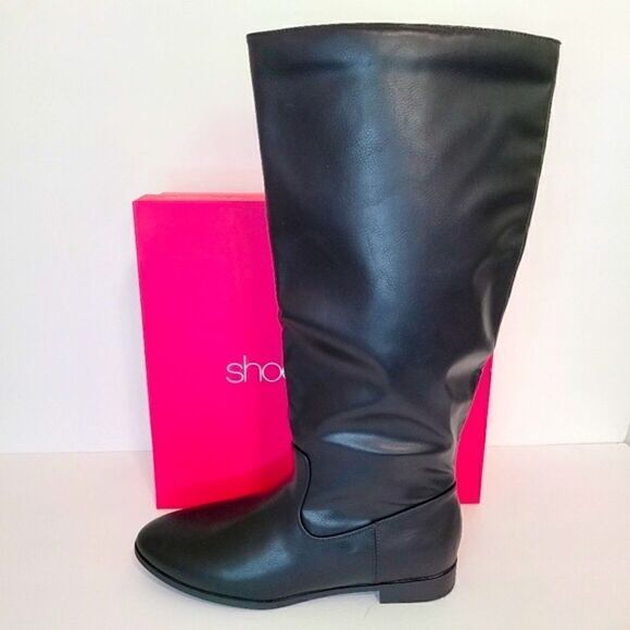 New! Faux Leather Tall Pointed Toe Knee High Black Riding Boots - Picture 3 of 13